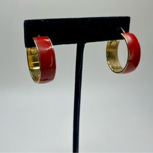 Signed Monet Earrings Red & Gold Enamel HoopsClassic 80s/90s Style